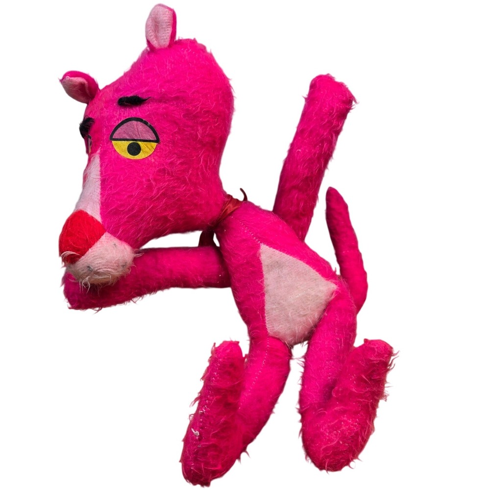 Vintage Pink Panther Posable Bendy Stuffed Plush - Tail moves Head 16"